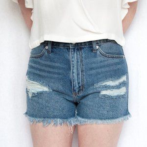 High Waisted Denim Shorts - Medium Wash